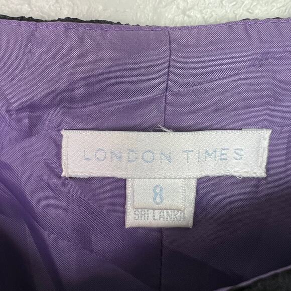 London Times Size 8 Black Sleeveless Square Neck Tea Length Dress Fairy Goth - Picture 4 of 11